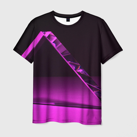 Мужская футболка 3D с принтом Фиолетовая мрачная геометрическая фигура в Санкт-Петербурге, 100% полиэфир | прямой крой, круглый вырез горловины, длина до линии бедер | 
