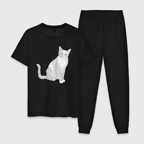 Мужская пижама хлопок с принтом Серый кот с голубыми глазами в Екатеринбурге, 100% хлопок | брюки и футболка прямого кроя, без карманов, на брюках мягкая резинка на поясе и по низу штанин
 | 