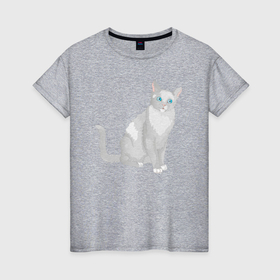 Женская футболка хлопок с принтом Серый кот с голубыми глазами в Белгороде, 100% хлопок | прямой крой, круглый вырез горловины, длина до линии бедер, слегка спущенное плечо | 