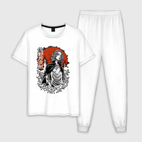 Мужская пижама хлопок с принтом Manjirou Sano art в Курске, 100% хлопок | брюки и футболка прямого кроя, без карманов, на брюках мягкая резинка на поясе и по низу штанин
 | 