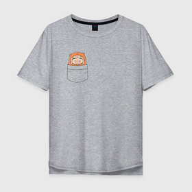 Мужская футболка хлопок Oversize с принтом Умару Дома в кармане   Двуличная сестрёнка Умару в Тюмени, 100% хлопок | свободный крой, круглый ворот, “спинка” длиннее передней части | Тематика изображения на принте: 