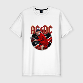 Мужская футболка хлопок Slim с принтом Лидер рок группы AC DC Ангус Янг в Курске, 92% хлопок, 8% лайкра | приталенный силуэт, круглый вырез ворота, длина до линии бедра, короткий рукав | 