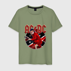 Мужская футболка хлопок с принтом Лидер рок группы AC DC Ангус Янг в Курске, 100% хлопок | прямой крой, круглый вырез горловины, длина до линии бедер, слегка спущенное плечо. | 