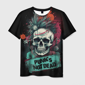 Мужская футболка 3D с принтом Punks  not  dead , 100% полиэфир | прямой крой, круглый вырез горловины, длина до линии бедер | Тематика изображения на принте: 