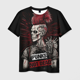 Мужская футболка 3D с принтом Punks  not dead , 100% полиэфир | прямой крой, круглый вырез горловины, длина до линии бедер | Тематика изображения на принте: 
