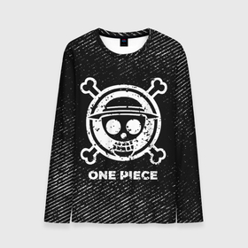 Мужской лонгслив 3D с принтом One Piece с потертостями на темном фоне в городе Новоалтайск, 100% полиэстер | длинные рукава, круглый вырез горловины, полуприлегающий силуэт | 