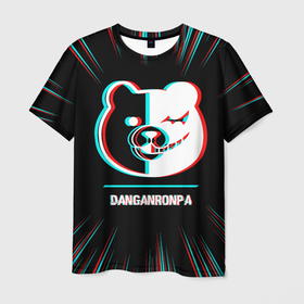 Мужская футболка 3D с принтом Символ Danganronpa в стиле glitch на темном фоне в Санкт-Петербурге, 100% полиэфир | прямой крой, круглый вырез горловины, длина до линии бедер | 