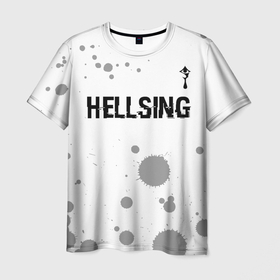 Мужская футболка 3D с принтом Hellsing glitch на светлом фоне: символ сверху в Тюмени, 100% полиэфир | прямой крой, круглый вырез горловины, длина до линии бедер | 