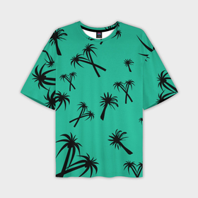 Мужская футболка oversize 3D с принтом Пальмы зеленый фон ,  |  | 