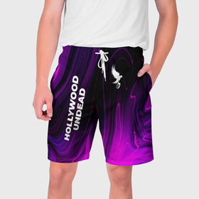 Мужские шорты 3D с принтом Hollywood Undead violet plasma в Курске,  полиэстер 100% | прямой крой, два кармана без застежек по бокам. Мягкая трикотажная резинка на поясе, внутри которой широкие завязки. Длина чуть выше колен | Тематика изображения на принте: 