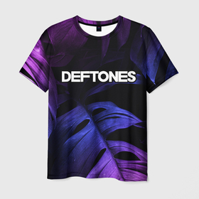 Мужская футболка 3D с принтом Deftones neon monstera в Санкт-Петербурге, 100% полиэфир | прямой крой, круглый вырез горловины, длина до линии бедер | 