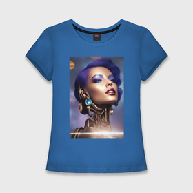 Женская футболка хлопок Slim с принтом Нейро девушка робот в Ухте,  |  | Тематика изображения на принте: 