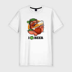 Мужская футболка хлопок Slim с принтом I love beer в Курске, 92% хлопок, 8% лайкра | приталенный силуэт, круглый вырез ворота, длина до линии бедра, короткий рукав | Тематика изображения на принте: 