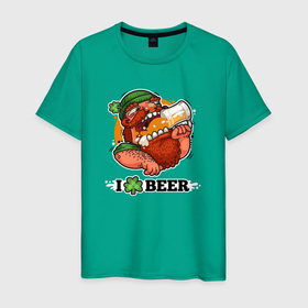 Мужская футболка хлопок с принтом I love beer в Тюмени, 100% хлопок | прямой крой, круглый вырез горловины, длина до линии бедер, слегка спущенное плечо. | Тематика изображения на принте: 
