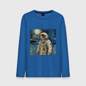 Мужской лонгслив хлопок с принтом Космонавт на луне в стиле Ван Гог в Курске, 100% хлопок |  | 