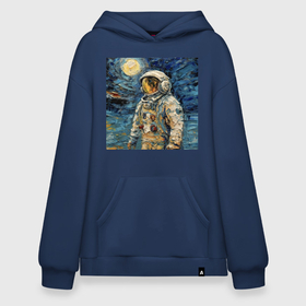 Худи SuperOversize хлопок с принтом Космонавт на луне в стиле Ван Гог , 70% хлопок, 30% полиэстер, мягкий начес внутри | карман-кенгуру, эластичная резинка на манжетах и по нижней кромке, двухслойный капюшон
 | 
