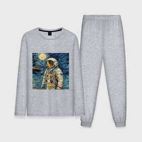 Мужская пижама с лонгсливом хлопок с принтом Космонавт на луне в стиле Ван Гог в Кировске,  |  | 