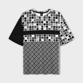 Мужская футболка oversize 3D с принтом Черно белый лоскутный узор пэчворк в Санкт-Петербурге,  |  | 
