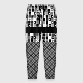 Мужские брюки 3D с принтом Черно белый лоскутный узор пэчворк в Екатеринбурге, 100% полиэстер | манжеты по низу, эластичный пояс регулируется шнурком, по бокам два кармана без застежек, внутренняя часть кармана из мелкой сетки | 