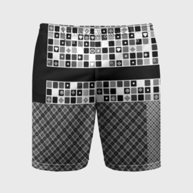 Мужские шорты спортивные с принтом Черно белый лоскутный узор пэчворк в Екатеринбурге,  |  | 
