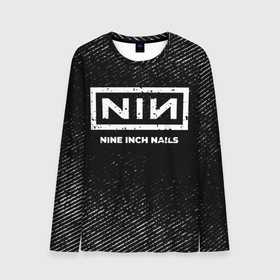 Мужской лонгслив 3D с принтом Nine Inch Nails с потертостями на темном фоне в Санкт-Петербурге, 100% полиэстер | длинные рукава, круглый вырез горловины, полуприлегающий силуэт | 