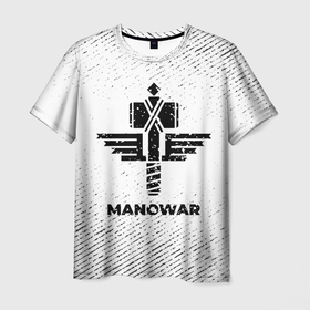 Мужская футболка 3D с принтом Manowar с потертостями на светлом фоне в городе Новоалтайск, 100% полиэфир | прямой крой, круглый вырез горловины, длина до линии бедер | 