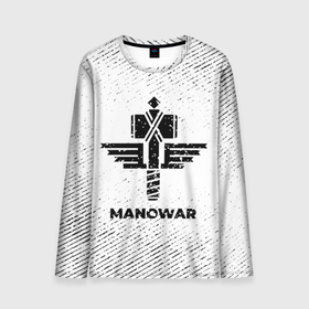 Мужской лонгслив 3D с принтом Manowar с потертостями на светлом фоне в городе Новоалтайск, 100% полиэстер | длинные рукава, круглый вырез горловины, полуприлегающий силуэт | 