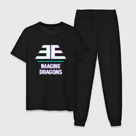 Мужская пижама хлопок с принтом Imagine Dragons glitch rock в Екатеринбурге, 100% хлопок | брюки и футболка прямого кроя, без карманов, на брюках мягкая резинка на поясе и по низу штанин
 | 