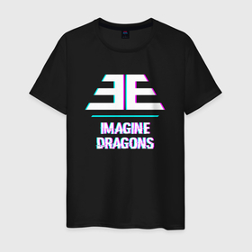 Мужская футболка хлопок с принтом Imagine Dragons glitch rock в Екатеринбурге, 100% хлопок | прямой крой, круглый вырез горловины, длина до линии бедер, слегка спущенное плечо. | 