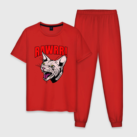Мужская пижама хлопок с принтом Rawrr   злой кот в Курске, 100% хлопок | брюки и футболка прямого кроя, без карманов, на брюках мягкая резинка на поясе и по низу штанин
 | 