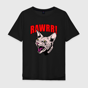 Мужская футболка хлопок Oversize с принтом Rawrr   злой кот , 100% хлопок | свободный крой, круглый ворот, “спинка” длиннее передней части | 