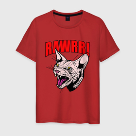 Мужская футболка хлопок с принтом Rawrr   злой кот в Курске, 100% хлопок | прямой крой, круглый вырез горловины, длина до линии бедер, слегка спущенное плечо. | 