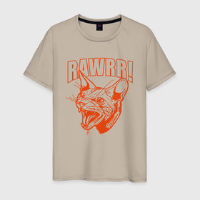 Мужская футболка хлопок с принтом Rawrr   evil cat в Тюмени, 100% хлопок | прямой крой, круглый вырез горловины, длина до линии бедер, слегка спущенное плечо. | 