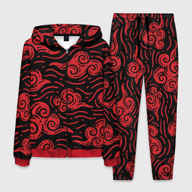 Мужской костюм 3D с принтом Японский орнамент   красные облака в Курске, 100% полиэстер | Манжеты и пояс оформлены тканевой резинкой, двухслойный капюшон со шнурком для регулировки, карманы спереди | Тематика изображения на принте: 