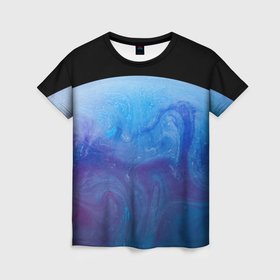 Женская футболка 3D с принтом Часть красочной планеты и космос в Кировске, 100% полиэфир ( синтетическое хлопкоподобное полотно) | прямой крой, круглый вырез горловины, длина до линии бедер | 
