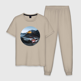Мужская пижама хлопок с принтом Машина с рестораном на горе в Тюмени, 100% хлопок | брюки и футболка прямого кроя, без карманов, на брюках мягкая резинка на поясе и по низу штанин
 | Тематика изображения на принте: 