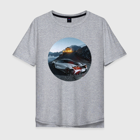 Мужская футболка хлопок Oversize с принтом Машина с рестораном на горе в Тюмени, 100% хлопок | свободный крой, круглый ворот, “спинка” длиннее передней части | Тематика изображения на принте: 
