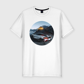 Мужская футболка хлопок Slim с принтом Машина с рестораном на горе в Тюмени, 92% хлопок, 8% лайкра | приталенный силуэт, круглый вырез ворота, длина до линии бедра, короткий рукав | Тематика изображения на принте: 