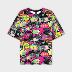 Мужская футболка oversize 3D с принтом Глаза аниме девушки: pop art pattern в Тюмени,  |  | Тематика изображения на принте: 
