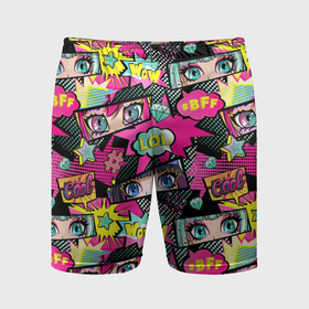 Мужские шорты спортивные с принтом Глаза аниме девушки: pop art pattern в Новосибирске,  |  | 