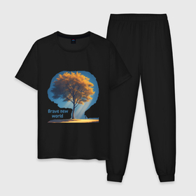 Мужская пижама хлопок с принтом Дивный новый мир в Курске, 100% хлопок | брюки и футболка прямого кроя, без карманов, на брюках мягкая резинка на поясе и по низу штанин
 | 