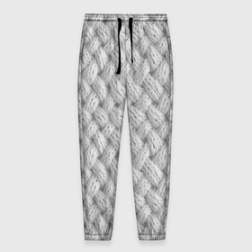 Мужские брюки 3D с принтом Крупный белый вязаный узор в Новосибирске, 100% полиэстер | манжеты по низу, эластичный пояс регулируется шнурком, по бокам два кармана без застежек, внутренняя часть кармана из мелкой сетки | 