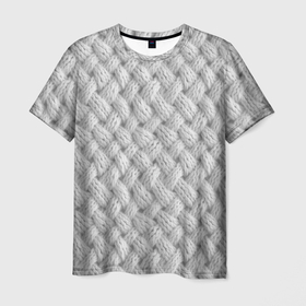 Мужская футболка 3D с принтом Крупный белый вязаный узор в Новосибирске, 100% полиэфир | прямой крой, круглый вырез горловины, длина до линии бедер | 