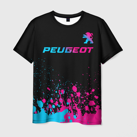 Мужская футболка 3D с принтом Peugeot   neon gradient: символ сверху в Тюмени, 100% полиэфир | прямой крой, круглый вырез горловины, длина до линии бедер | 