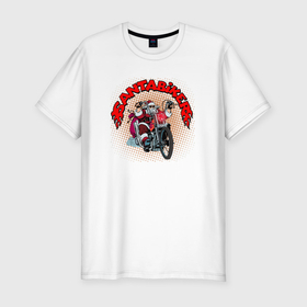 Мужская футболка хлопок Slim с принтом Santa biker inscription в Тюмени, 92% хлопок, 8% лайкра | приталенный силуэт, круглый вырез ворота, длина до линии бедра, короткий рукав | Тематика изображения на принте: 