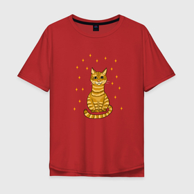 Мужская футболка хлопок Oversize с принтом Рыжик со звёздами в Санкт-Петербурге, 100% хлопок | свободный крой, круглый ворот, “спинка” длиннее передней части | Тематика изображения на принте: 