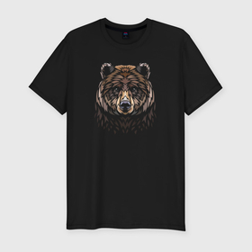 Мужская футболка хлопок Slim с принтом Медведь в этническом стиле в Новосибирске, 92% хлопок, 8% лайкра | приталенный силуэт, круглый вырез ворота, длина до линии бедра, короткий рукав | Тематика изображения на принте: 