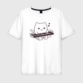 Мужская футболка хлопок Oversize с принтом Аниме Бонго кот в Екатеринбурге, 100% хлопок | свободный крой, круглый ворот, “спинка” длиннее передней части | 