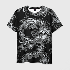 Мужская футболка 3D с принтом Татуировка японского дракона в Рязани, 100% полиэфир | прямой крой, круглый вырез горловины, длина до линии бедер | Тематика изображения на принте: 