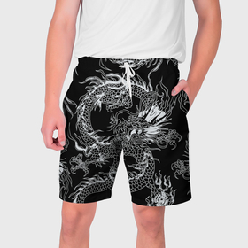 Мужские шорты 3D с принтом Татуировка японского дракона в Курске,  полиэстер 100% | прямой крой, два кармана без застежек по бокам. Мягкая трикотажная резинка на поясе, внутри которой широкие завязки. Длина чуть выше колен | 